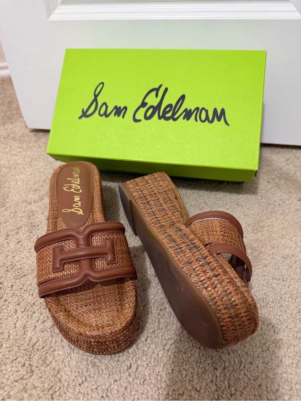 Sam Edelman Tan Woven Platform Mule Slides - Picture 3 of 3